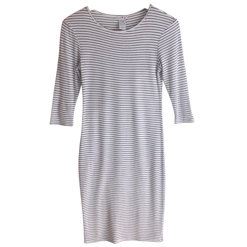 Love Ari White Black Striped Scoop Neck 3/4 Sleeve Dress Size Medium